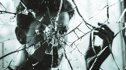 A person looking at themselves in a broken mirror, reflecting the fractured selfimage caused by depression photo