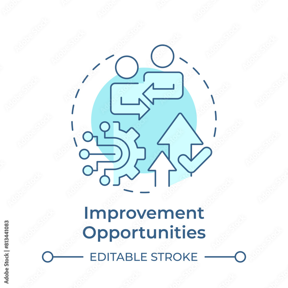 Improvement opportunities soft blue concept icon. Quality management. Processes organization. Round shape line illustration. Abstract idea. Graphic design. Easy to use in infographic, presentation Improvement opportunities soft blue concept icon. Quality management. Processes organization. Round shape line illustration. Abstract idea. Graphic design. Easy to use in infographic, presentation