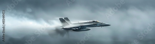 Against a backdrop of gray clouds, a military fighter jet zooms through the sky, leaving behind vapor trails that highlight its impressive speed and agility  8K , high-resolution, ultra HD,up32K HD