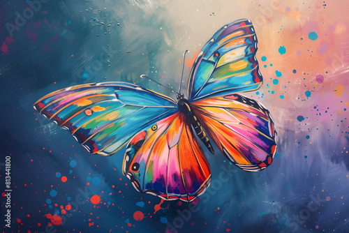 Colorful painted butterfly with wings spread out flying © Areesha