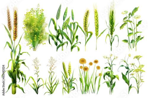 Various Plants on White Background
