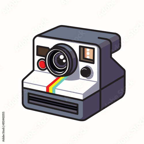 Illustration Vector Graphic Cartoon of a Polaroid Camera, Echoing Memories, Vintage Charm, and Timeless Moments