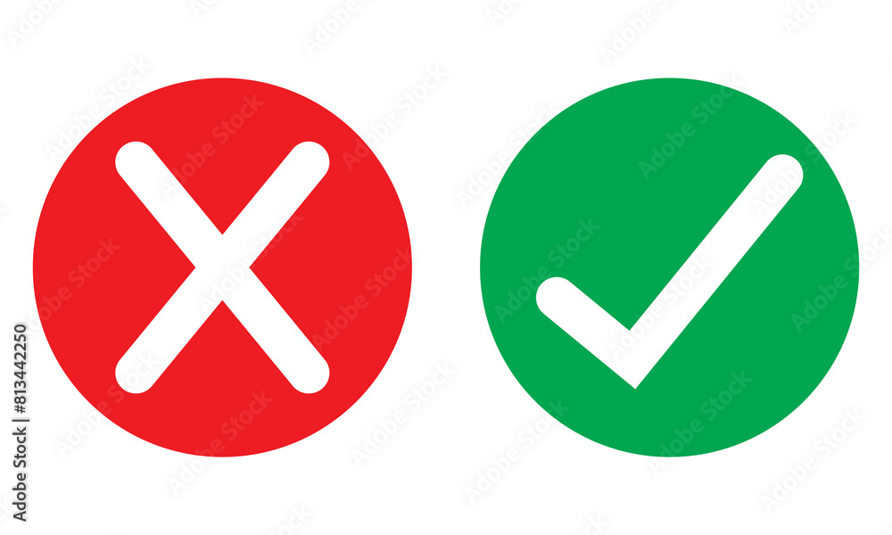 right and wrong icon with green and red, correct and incorrect symbol to guarantee the idea, agreement sign to confirm the right answer right and wrong icon with green and red, correct and incorrect symbol to guarantee the idea, agreement sign to confirm the right answer