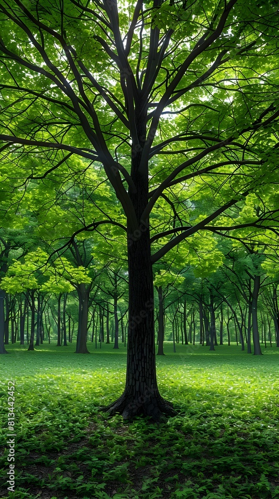 Lush and Thriving Woodland Landscape with Majestic Trees in Full Bloom Lush and Thriving Woodland Landscape with Majestic Trees in Full Bloom