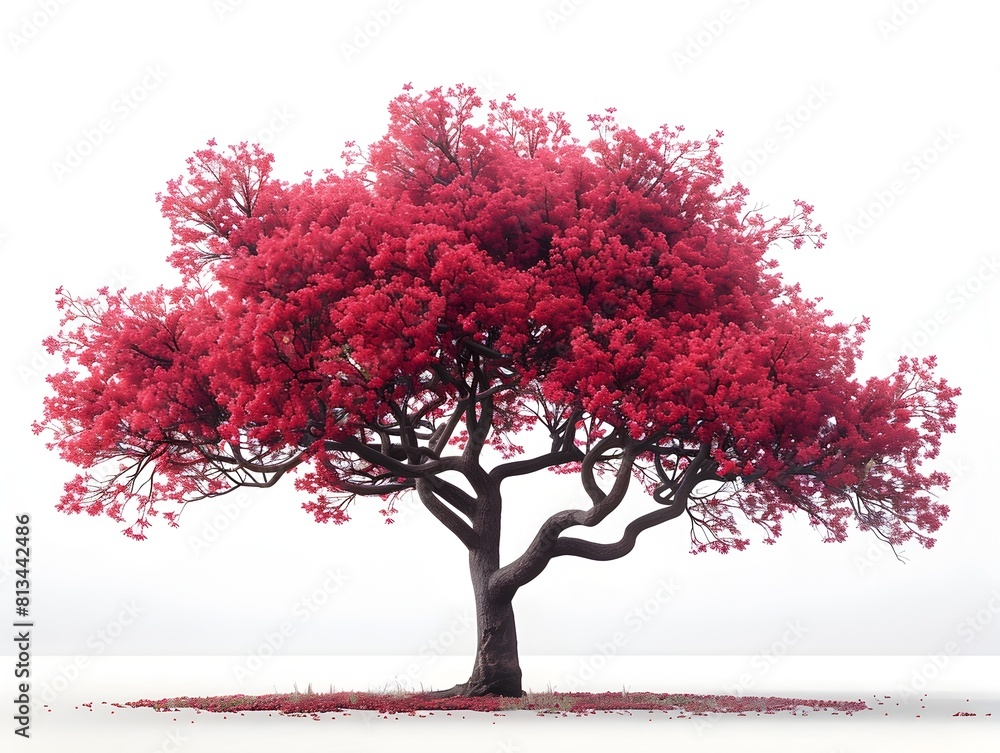 Fototapeta premium Vibrant Red Autumn Tree in Scenic Outdoor Natural Landscape