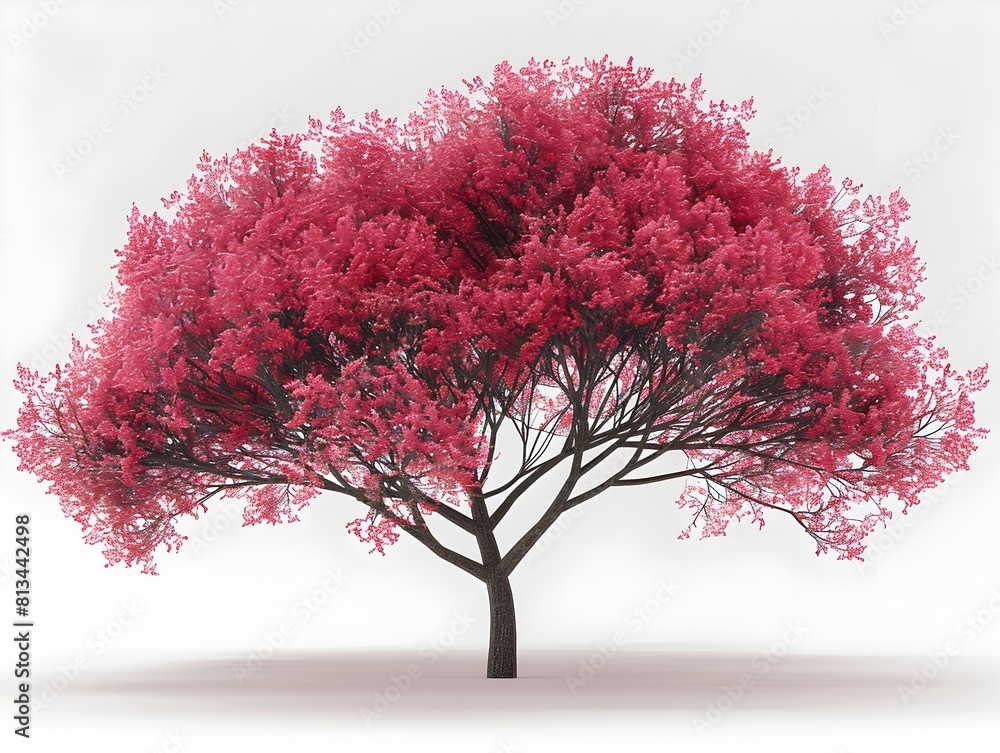 Fototapeta premium Majestic Red Autumn Tree with Vibrant Foliage in Tranquil Nature Setting