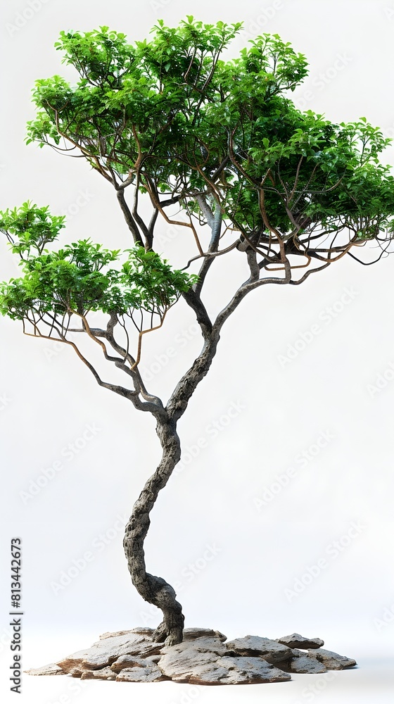 Fototapeta premium Isolated Thriving Tree with Verdant Foliage on White Background