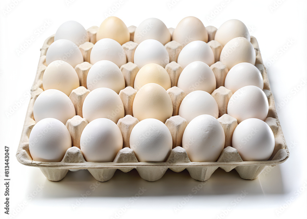 farm fresh white eggs in a tray isolated on white background farm fresh white eggs in a tray isolated on white background