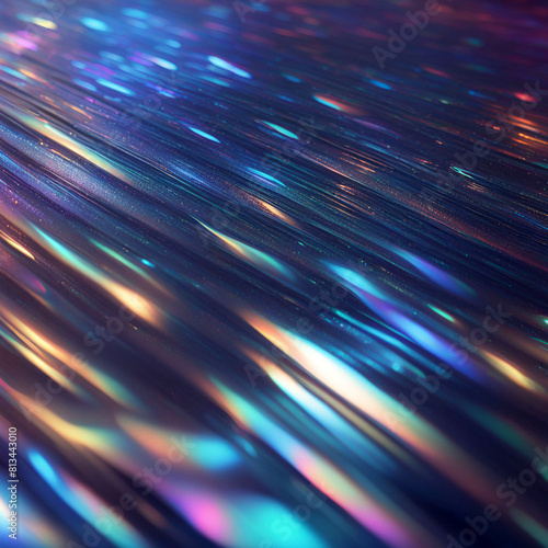 Holographic texture envelopes the background shimmering with iridescent colors