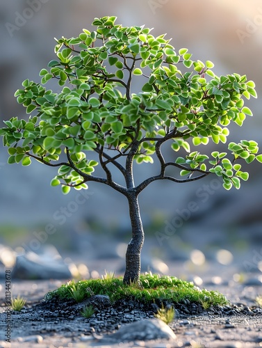 Thriving Miniature Tree Blossoming with Verdant Foliage in Natural Harmony