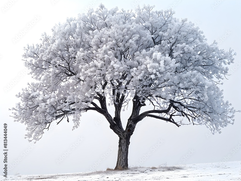 Majestic Frozen Tree Stands Tall in Serene Winter Landscape Majestic Frozen Tree Stands Tall in Serene Winter Landscape