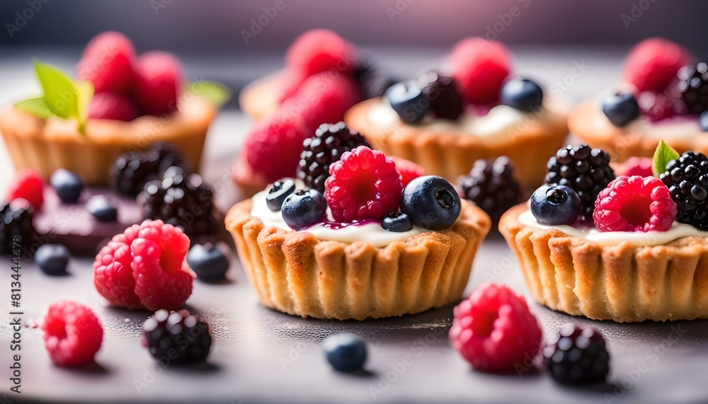 Delicious pastry mini fruit cream cheese pies or tart cakes with fresh raspberry, blueberry and blackberry
Delicious pastry mini fruit cream cheese pies or tart cakes with fresh raspberry, blueberry and blackberry