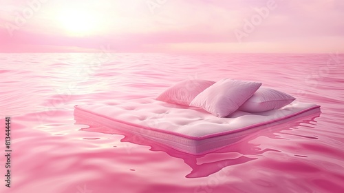 Floating Mattress on Serene Pink Lake photo