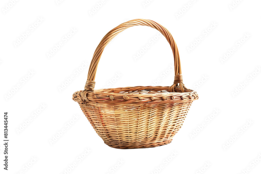 Wicker Basket With Handle on White Background