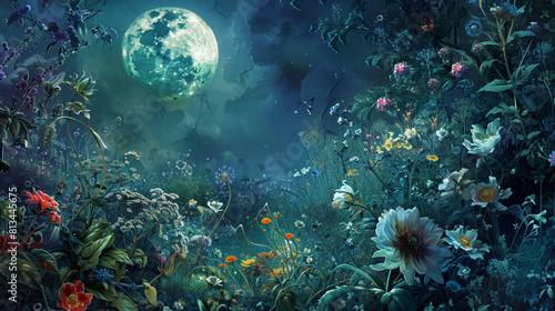 A mystical garden bathed in moonlight, where flowers bloom in every hue imaginable, representing the beauty and complexity of inner emotions. © Евгений Архипов