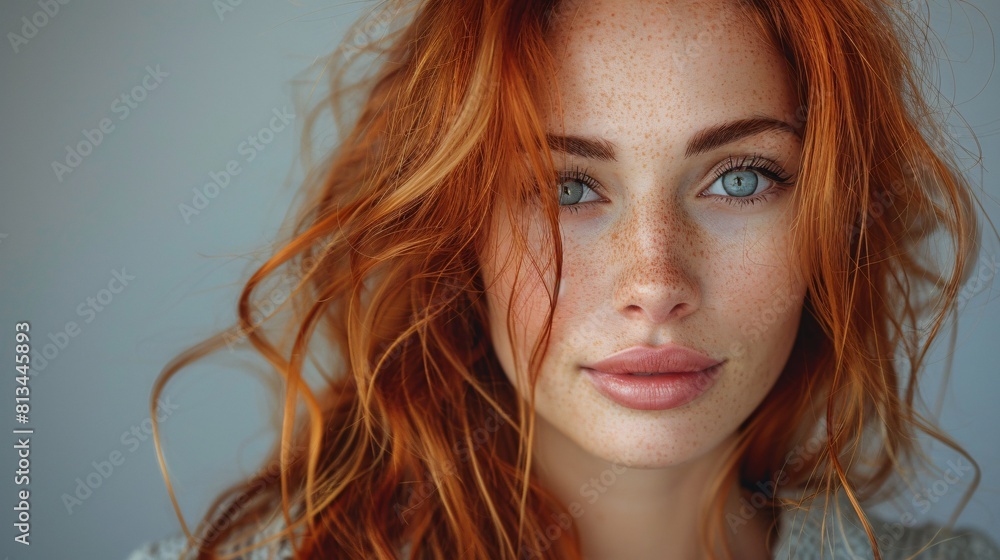A stunning young woman in casual attire with vibrant crimson hair on a neutral studio backdrop, displaying luscious, vibrant locks. A stunning young woman in casual attire with vibrant crimson hair on a neutral studio backdrop, displaying luscious, vibrant locks.