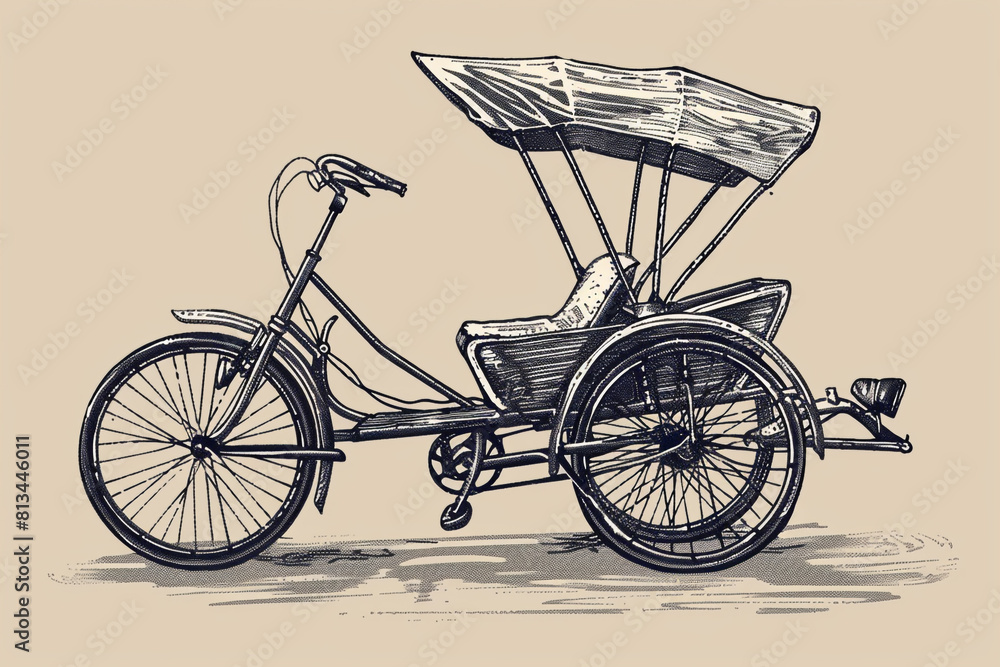 Obraz premium a hand-drawn of Bicycle rickshaw, simple vector svg illustration, black monoline, isolated on with background 