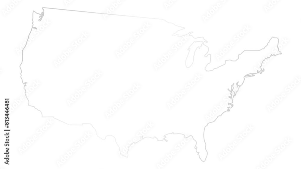 Animated linear silver icon of USA map is drawn. Symbol of United states of America. Line vector illustration isolated on white background. Animated linear silver icon of USA map is drawn. Symbol of United states of America. Line vector illustration isolated on white background.