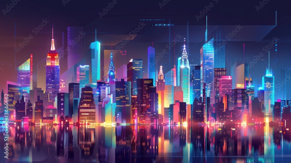 City Lights Celebration: D a dynamic cityscape backdrop with vibrant lights for the 2025 New Year Festival.