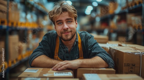 Young Man Smiling in Warehouse