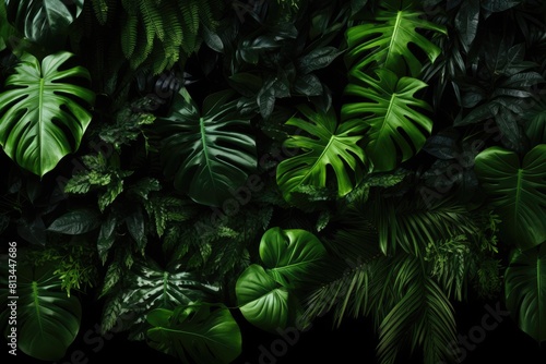beautiful tropical leaves on dark background