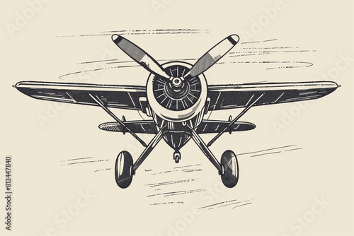 a hand-drawn of Propeller airplane, simple vector svg illustration, black monoline, isolated on with background 