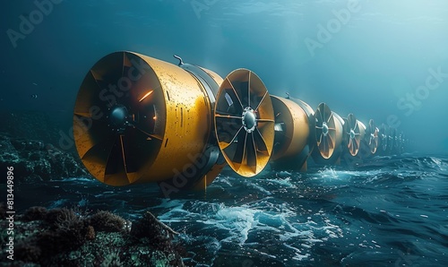 a close-up of a tidal turbine, which is a device that converts the energy of tidal currents into electricity