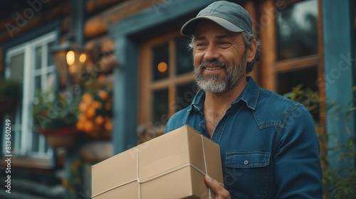 Delivery Man Smiling with Package Outdoors © Suryani