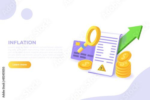 Increase inflation 3d realistic concept. Vector illustration for infographics, banner, mobile app.