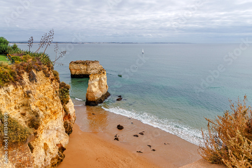 Beautiful wild beach on the Atlantic Ocean, Ponta da Piedade, Algarve region, Portugal