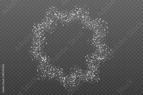 Realistic Powder sugar or salt texture, particles. Vector illustration isolated on dark grey background