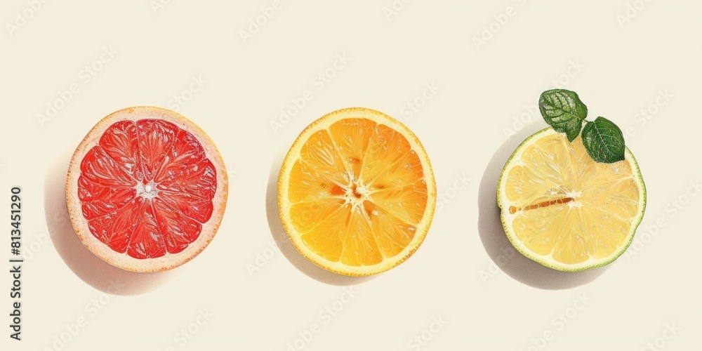 Fototapeta premium Vibrant Citrus Slices Dance on White Canvas