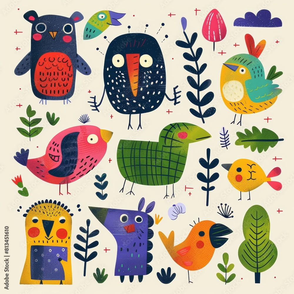 Obraz premium A colorful drawing of animals in a jungle setting