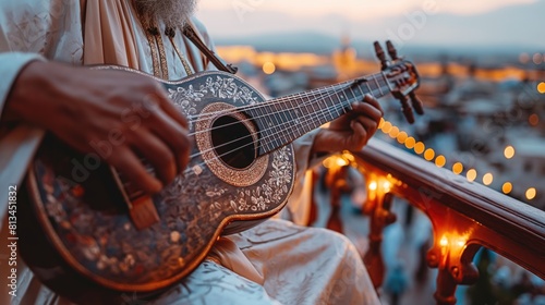 Traditional Musician Playing Sitar Outdoors photo