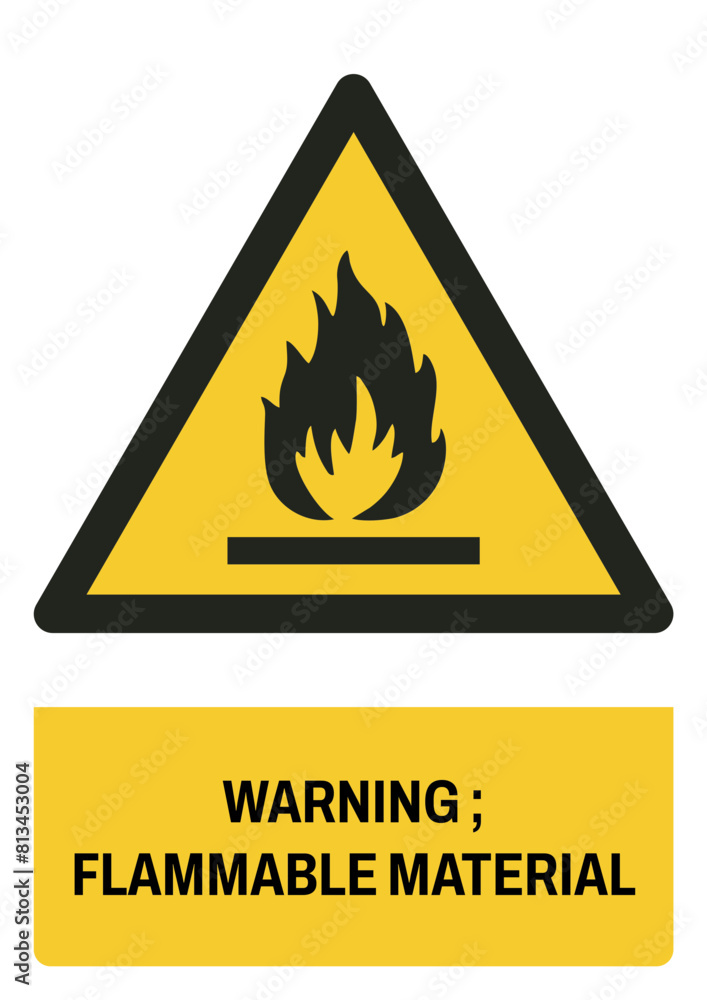 ISO warning safety signs_warning ; flammable material size a4/a3/a2/a1 ISO warning safety signs_warning ; flammable material size a4/a3/a2/a1