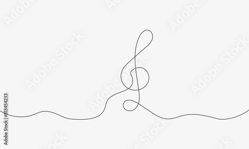 Treble clef one line. Continuous Music key note icon. Hand drawn thin line of treble clef. Melody concept. Vector illustration	