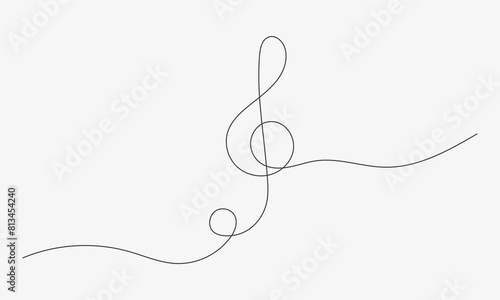 Treble clef one line drawning. Continuous Music note icon. Thin line of treble clef. Vector illustration