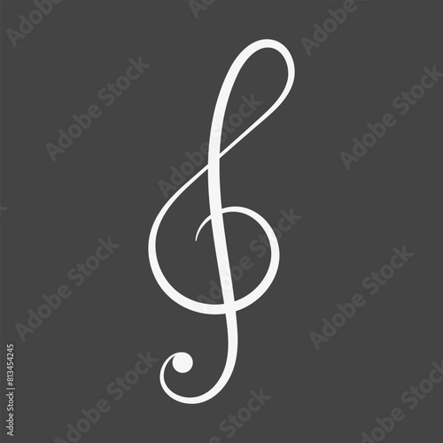 Treble clef icon. Musical Note, classic melody. Vector illustration on black background
