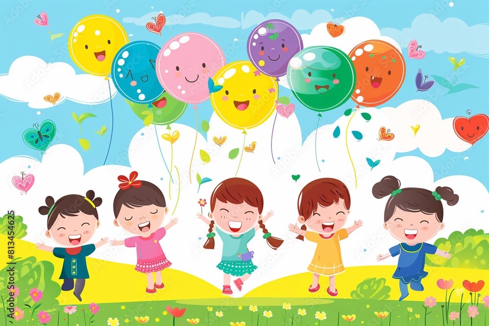Happy children's day with toys background poster with happy kids vector illustration. Happy children's day with toys background poster with happy kids vector illustration.