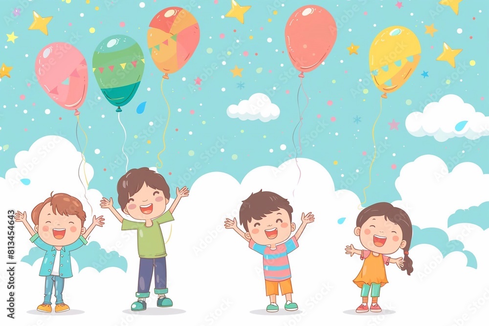 Happy children's day with toys background poster with happy kids vector illustration. Happy children's day with toys background poster with happy kids vector illustration.