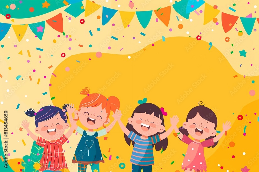 Happy children's day with toys background poster with happy kids vector illustration. Happy children's day with toys background poster with happy kids vector illustration.