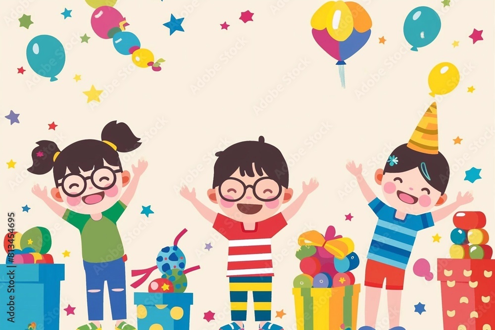Happy children's day with toys background poster with happy kids vector illustration. Happy children's day with toys background poster with happy kids vector illustration.