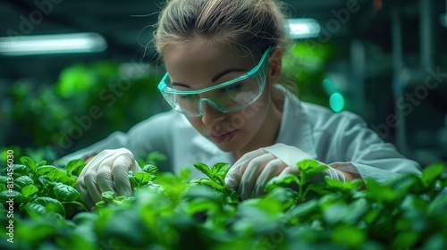 Scientist Examining Organic Basil in Lab