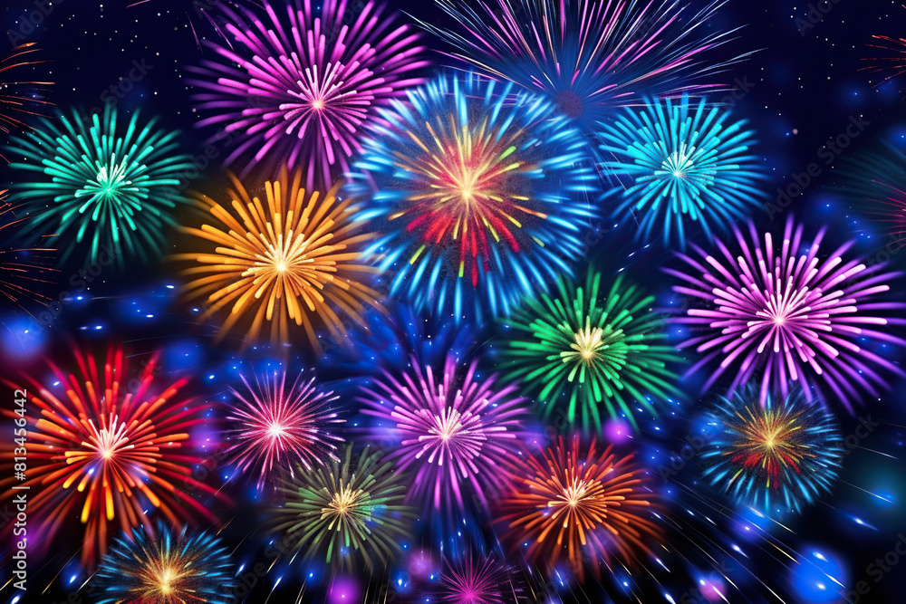 Generative ai on theme festive brightly fireworks on twilight background high in dark sky Generative ai on theme festive brightly fireworks on twilight background high in dark sky