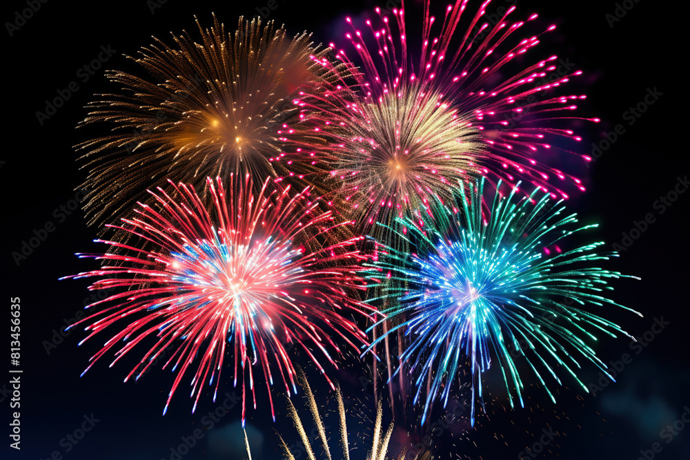 Generative ai on theme festive brightly fireworks on twilight background high in dark sky Generative ai on theme festive brightly fireworks on twilight background high in dark sky