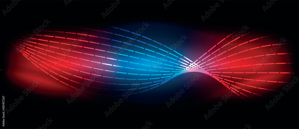 Fototapeta premium Visual effect lighting with a vibrant combination of purple, violet, and magenta waves on a black background, resembling neon gas. Perfect for automotive lighting or entertainment purposes