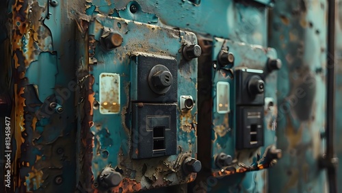 Closeup of an aged electrical distribution system. Concept Electrical Distribution System, Closeup Photography, Aged Components © Anastasiia