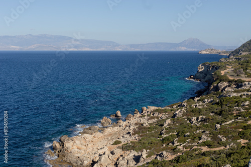 View of the mountains and sea on a winter day photo