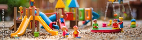 Wallpaper Mural Colorful wooden figures of children play on a miniature playground, each slide and swing carefully crafted to reflect joyful childhood moments Torontodigital.ca