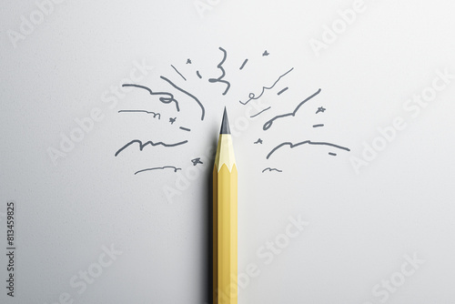 A pencil with a creative doodle on a white background, illustrating the concept of imagination and idea generation. 3D Rendering